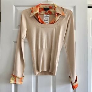 Bebe Cream Blouse with Floral Silk Collar-NWT